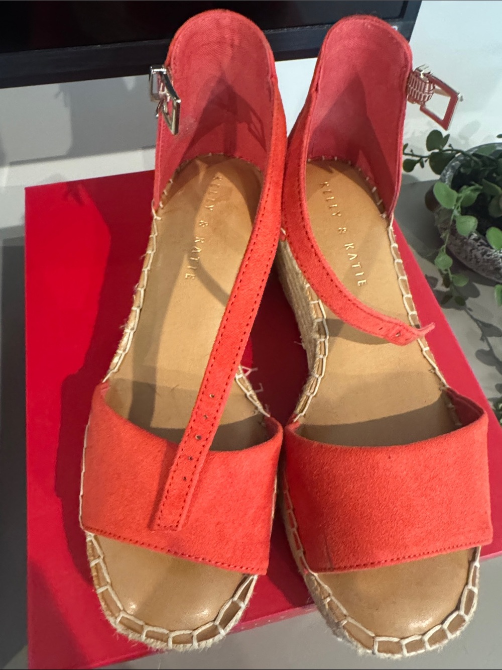 Kelly & Katie orange Suede Espadrille Wedge Sandals - Picture 3 of 3